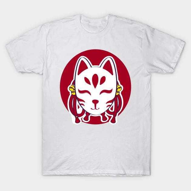 Cute kitsune mask with red circle T-Shirt by PauRicart